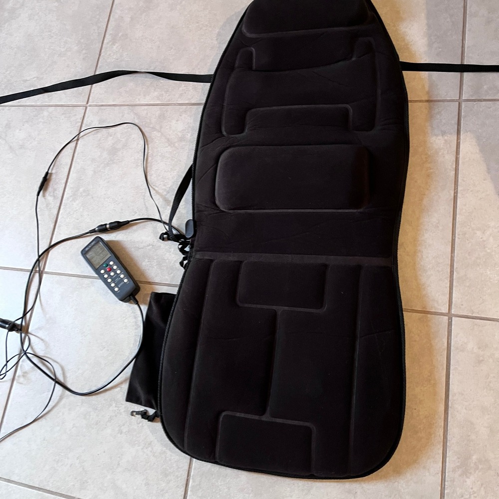 Relaxzen Black Heated Vibration Massage Seat Cushion with Remote and Car Adapter